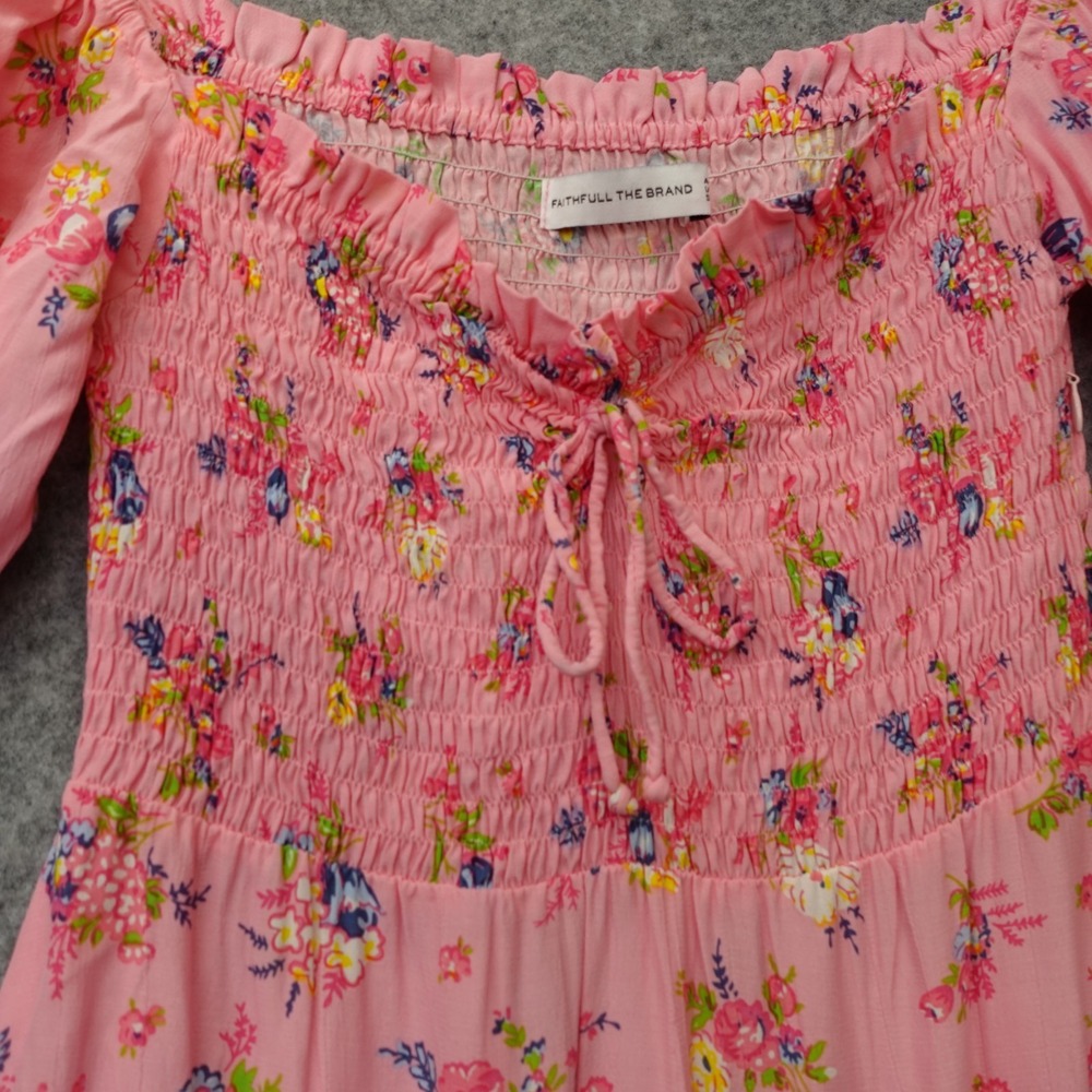 Pink Milkmaid Dress Women S Floral FAITHFULL THE BRAND Smocked Mini Cottage Boho - Picture 11 of 16